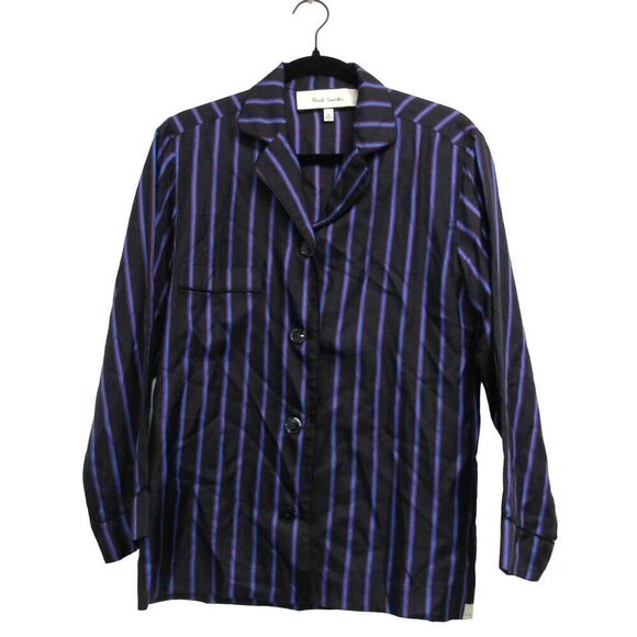 Paul Smith Men Size 40 Black Purple Striped Button Front Silk Top